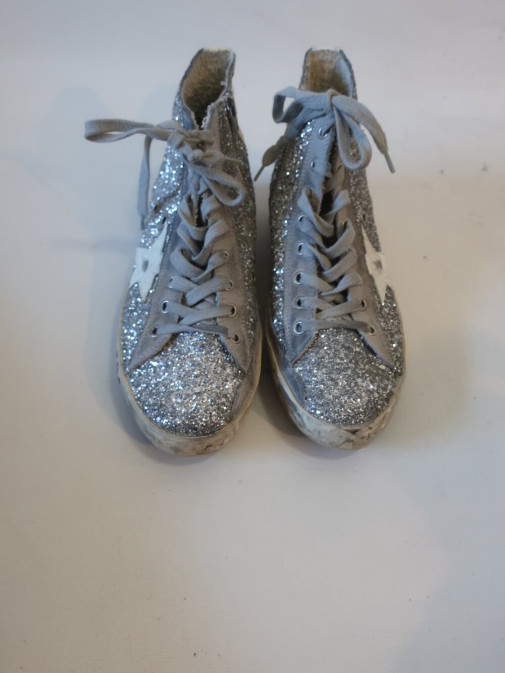 Womens Golden Goose Francy Silver Glitter High Top Sneakers EUR 39/US 9 - Picture 2 of 12